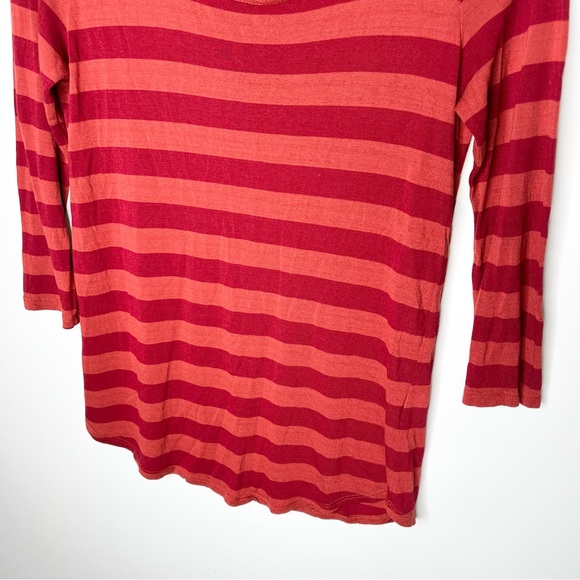 Lucky Brand Orange & Red 3/4 Sleeve Striped Top Blouse Button Back Size Medium - Picture 4 of 9